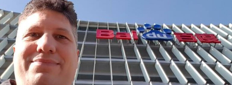 Marcus Pentzek in front of Baidu headquarters in Beijing