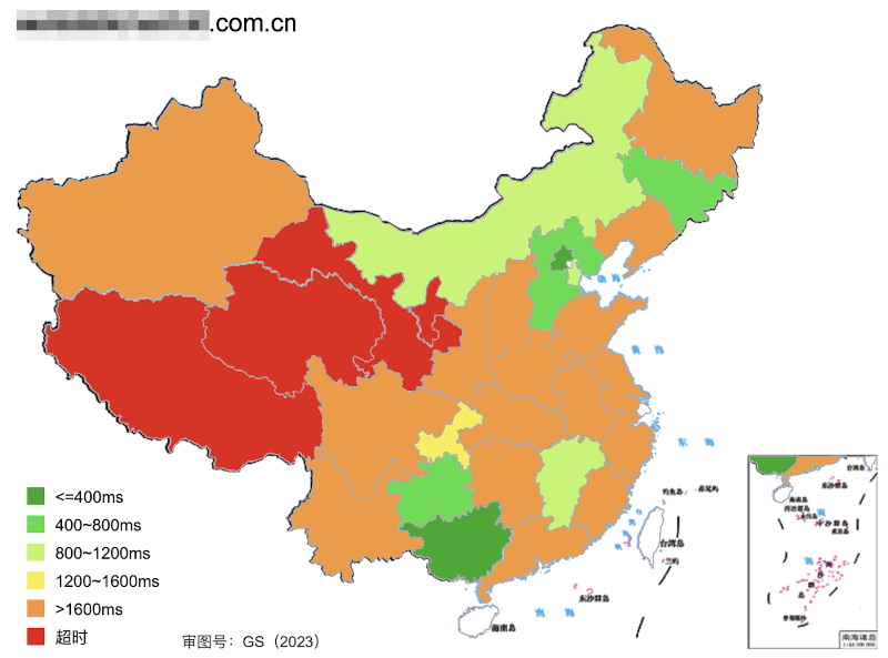 Measuring PageSpeed in China with tools like 17CE will return a map like this showing the average server reaction times of the website.