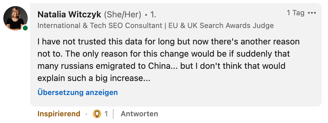 Natalia Witczyk, International & Tech SEO Consultant and EU & UK Search Awards Judge doesn't trust the Statcounter this data either